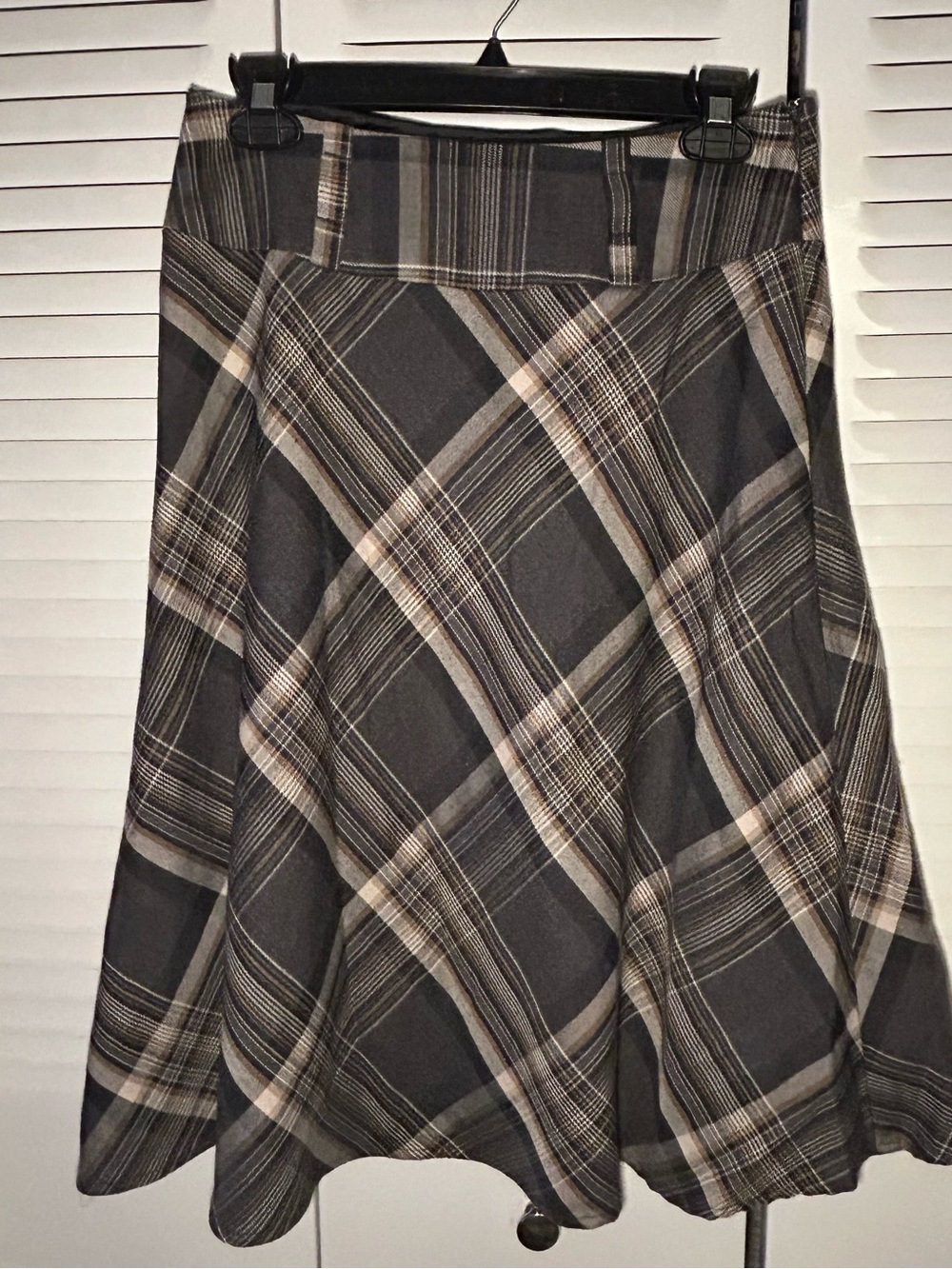 Women's Plaid Midi Skirt in Brown and Cream